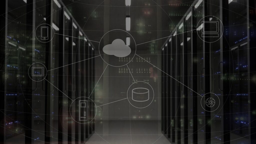 The image depicts a visual representation of cloud computing