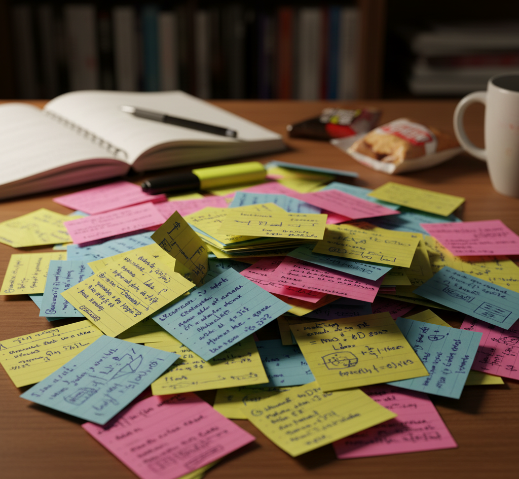 scribbles and sticky notes representing a brain dump for journaling when feeling overwhelmed.