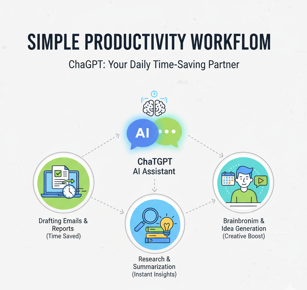 Simple productivity workflow showing how ChatGPT saves time daily