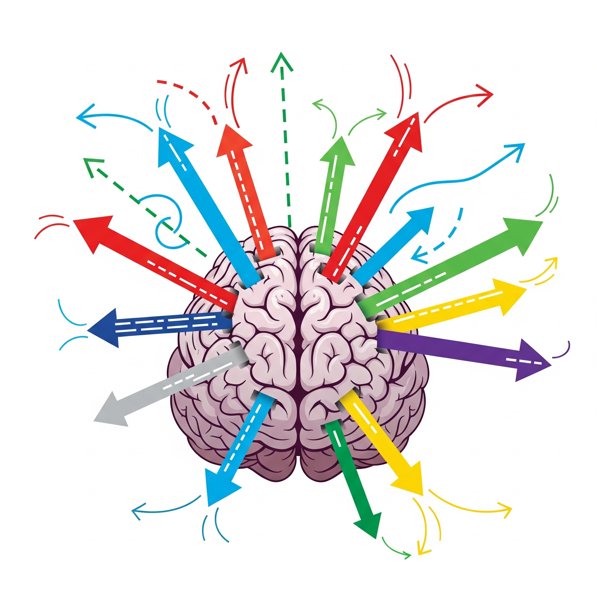 Illustration of divided attention showing how task switching reduces focus and productivity