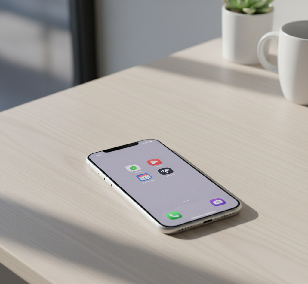 Calm phone setup with one screen and minimal apps for mental clarity.