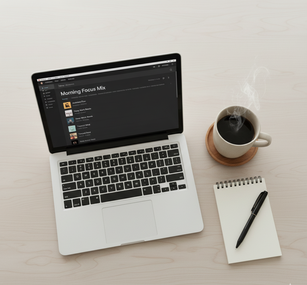 Productivity playlist setup for daily routine focus.