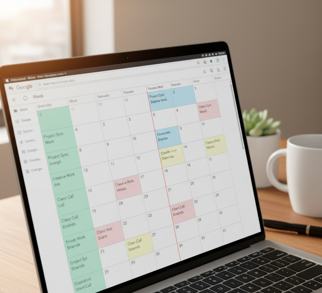 google calendar daily schedule in colorful time blocks